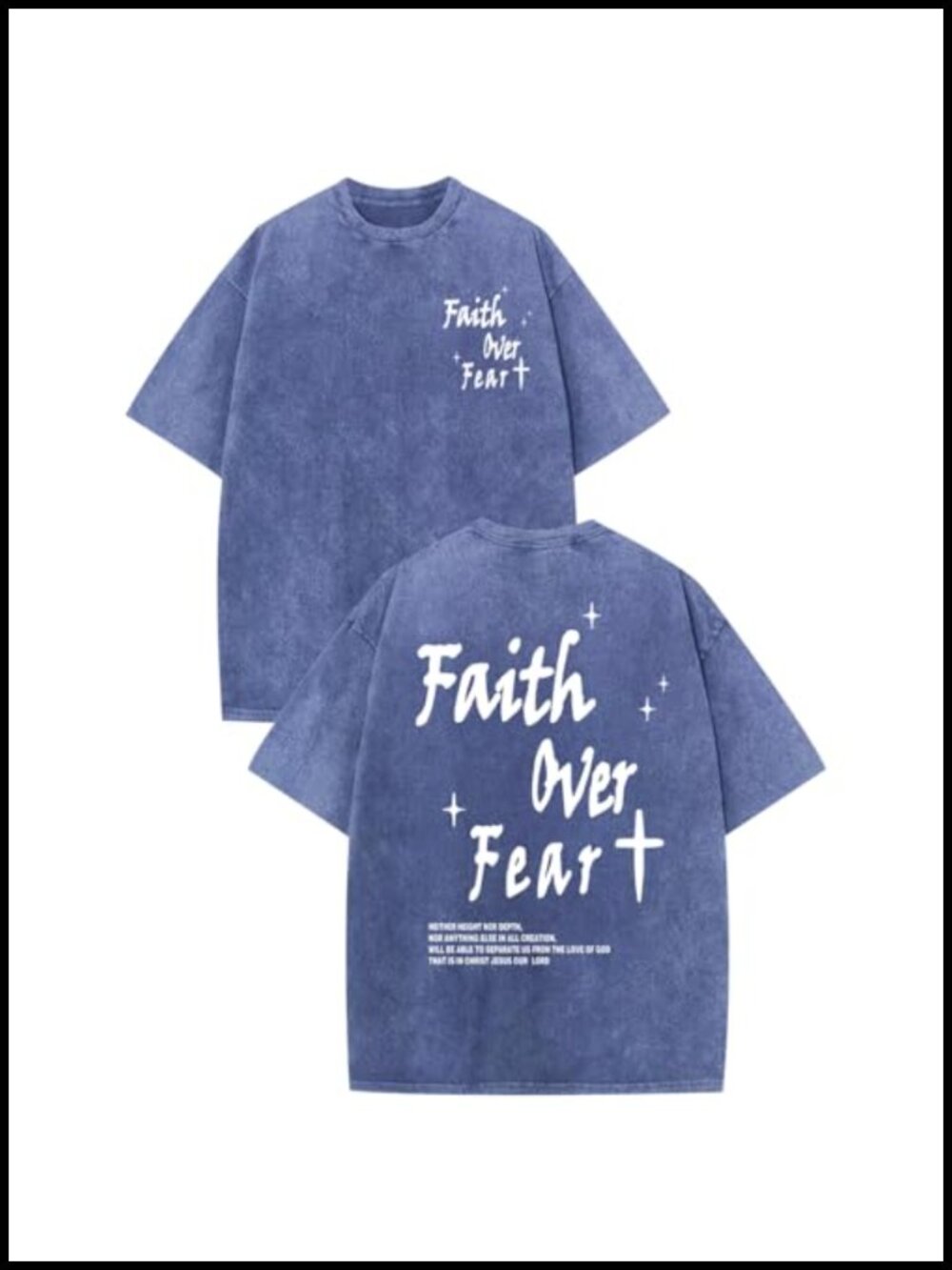 Men's Faith Over Fear Acid Wash T-Shirt Crew Neck Short Sleeve Cotton Religious